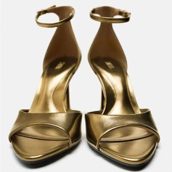 ZARA ANKLE STRAP HEELED METALLIC SANDALS - Picture 5 of 10